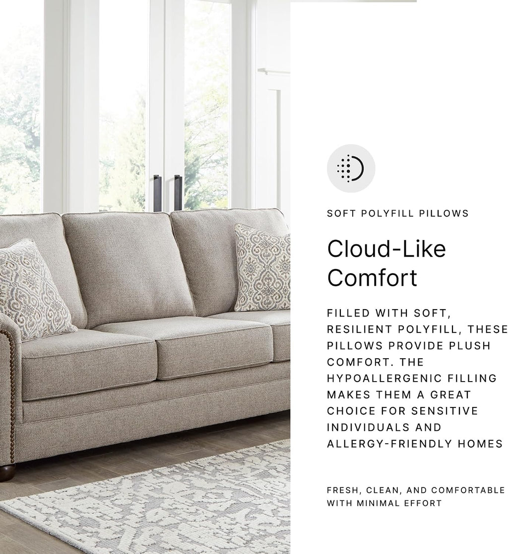 Signature Design by Ashley Gaelon Transitional Sofa with Nailheads and 2 Accent Pillows, Beige