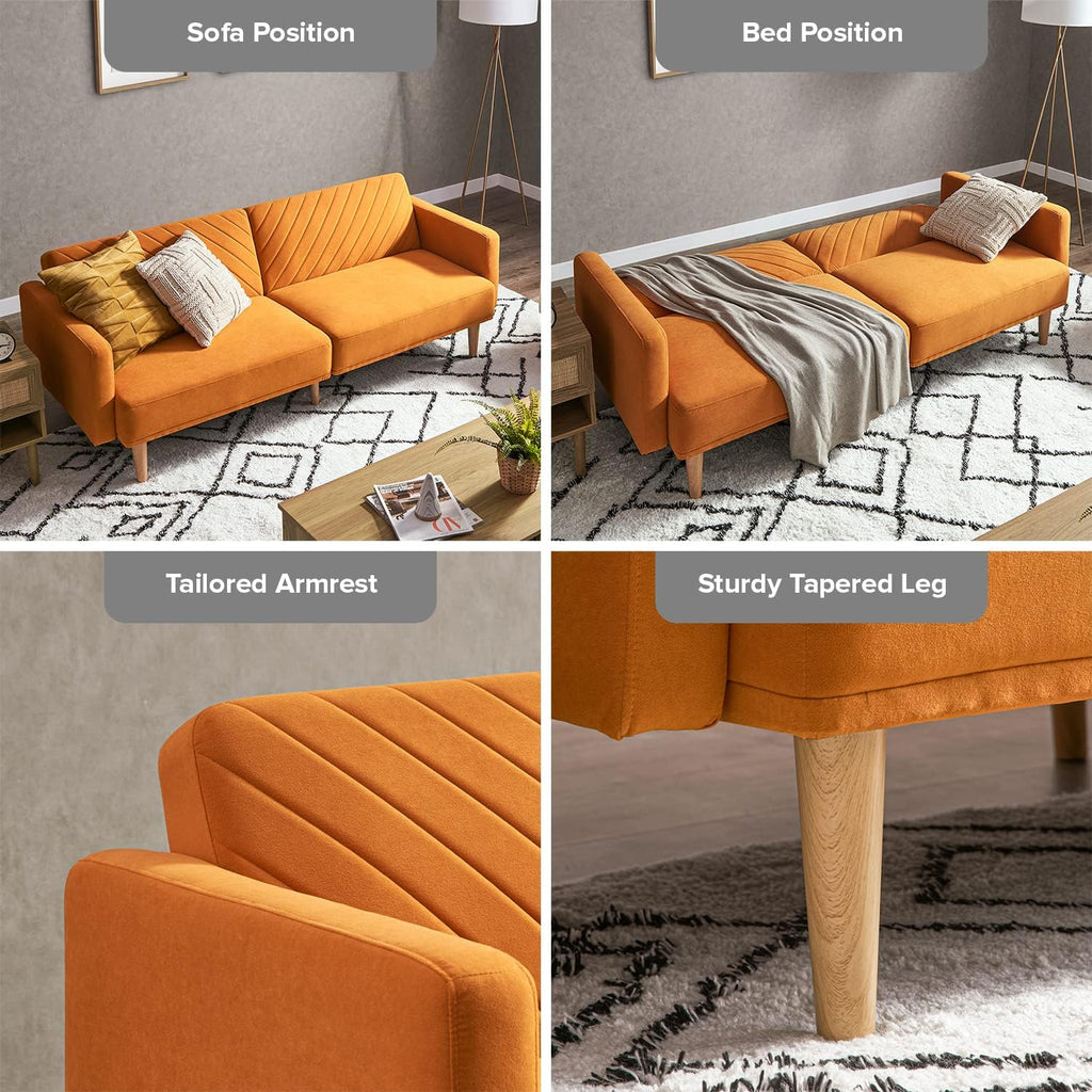 mopio 76.4' Futon Sofa Bed, Couch, Loveseat, Sleeper Sofa, Mid Century Modern Futon Couch, Sofa Cama, Couches for Living Room (Apricot Velvet)