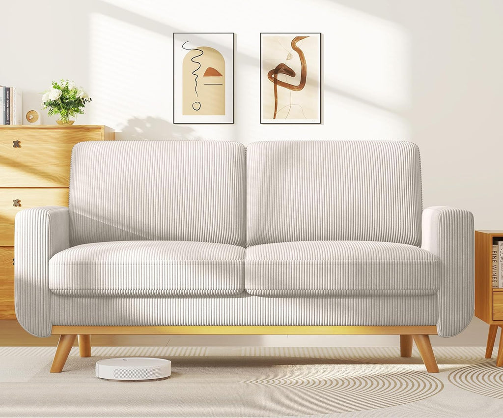 Vesgantti 68' Loveseat Sofa Light Grey, Comfy Corduroy Couch with Spring Cushion and Solid Wood, Modern Deep Seat for Bedroom, Living Room, Office