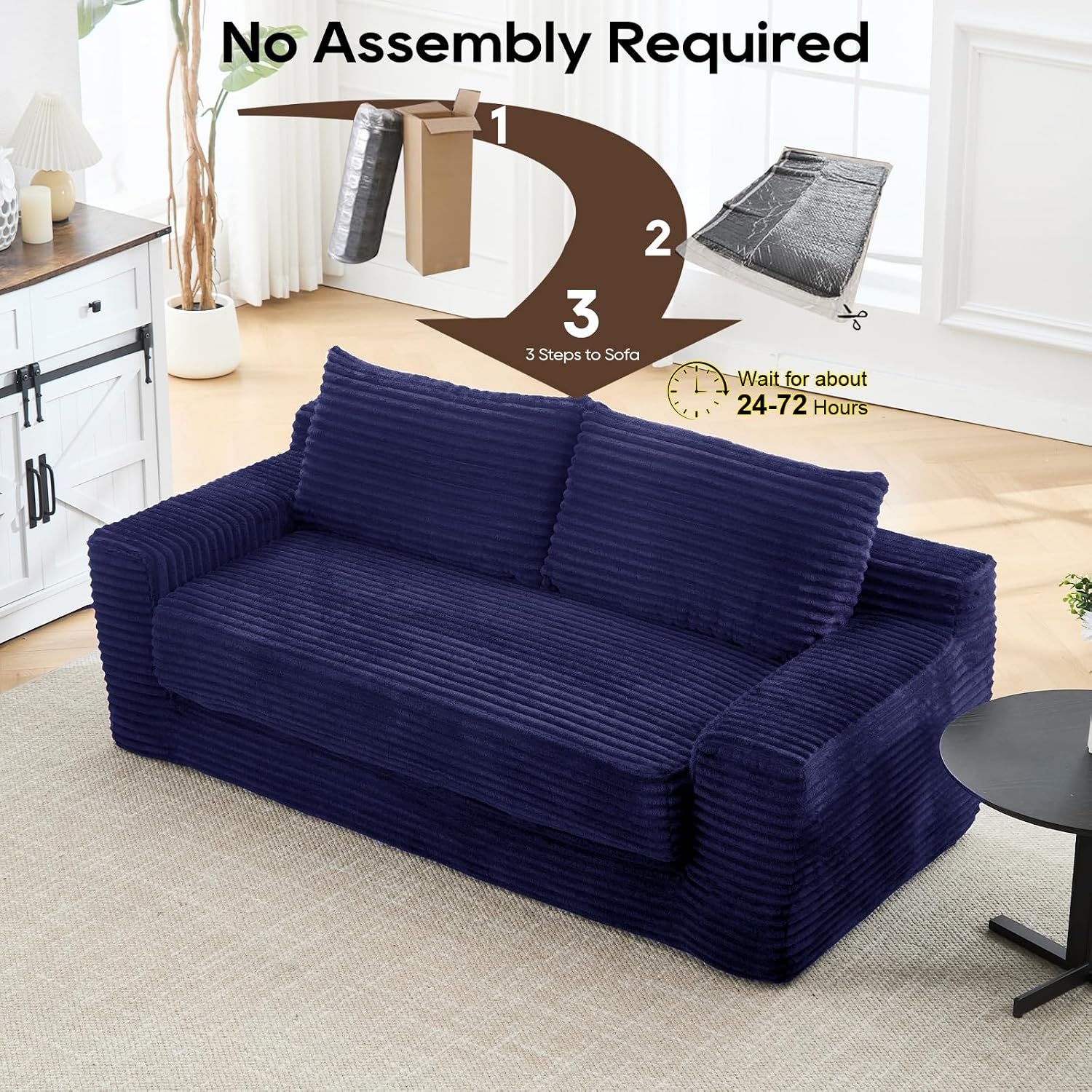 GNIXUU Corduroy Cloud Loveseat Sofa, 2 in 1 Convertible Sleeper Sofa with Fixed-Shape Frame, Comfy Folding Boneless Love Seat Couches for Living Room, Apartment, Small Spaces Blue