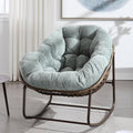 Papasan Rocking Chairs Outdoor Indoor, Oversized Rattan Rocker Patio Chair with Padded Cushion, Comfy Modern Indoor Egg Chair for Living Room, Bedroom, Porch, Garden, Balcony(Corduroy, Light Green)