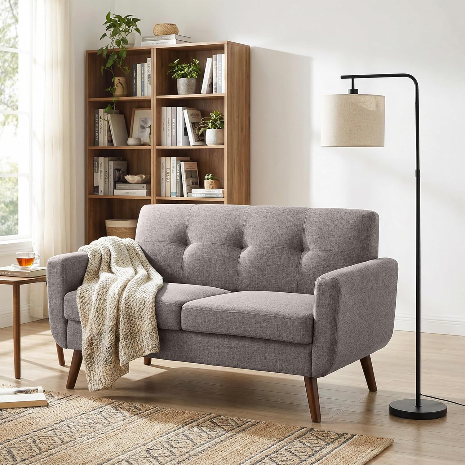 Tbfit 56' W Loveseat Sofa, Mid Century Modern Decor Love Seat Couches for Living Room, Button Tufted Upholstered Small Couch for Bedroom, Solid and Easy to Install Love Seats Furniture, Grey