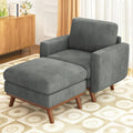 Vesgantti 38.5' Accent Chair with Movable Ottoman, Comfy Corduroy Armchair with Spring Cushion, Reading Chair with Ottoman, Modern Single Sofa for Living Room, Bedroom and Apartment, Dark Gray