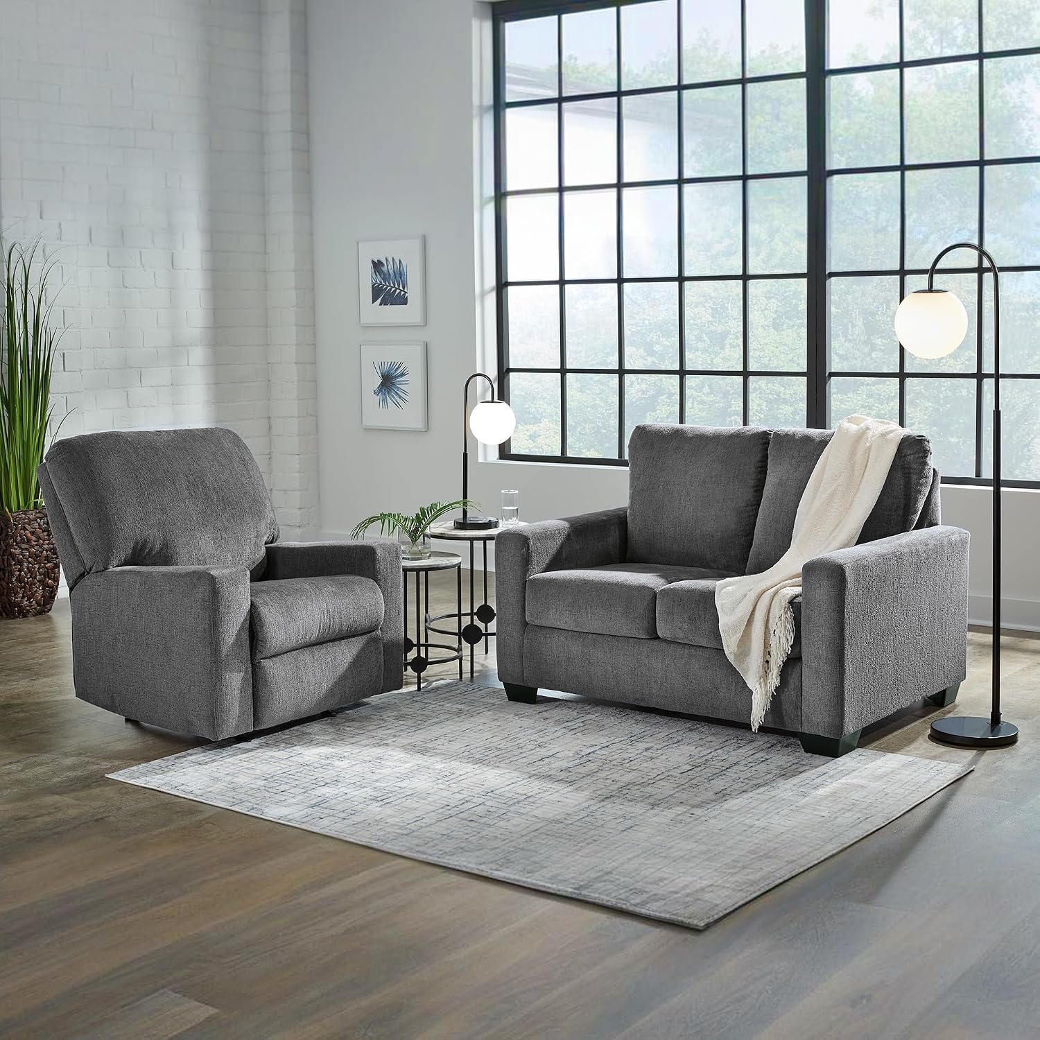 Signature Design by Ashley Rannis Casual 2-in-1 Sofa Sleeper with Folding Gel Memory Foam Mattress, Twin, Gray