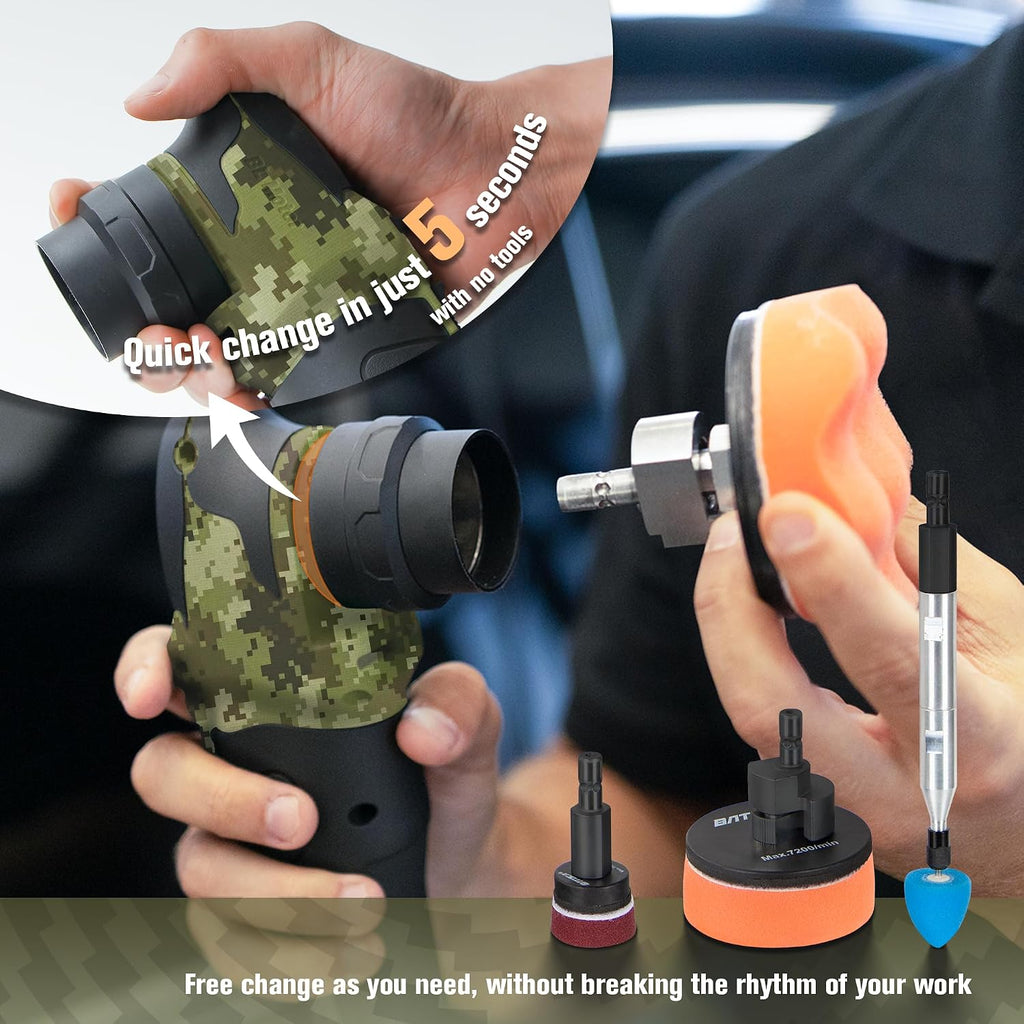 BATOCA S4 Cordless Multi-Polisher-Set, with 2Pcs 12V 2.5Ah Batteries, RO&DA Car Buffer Polisher, 1&3inch Mini Brushless Polisher for Car Detailing, Camouflage Pattern Style