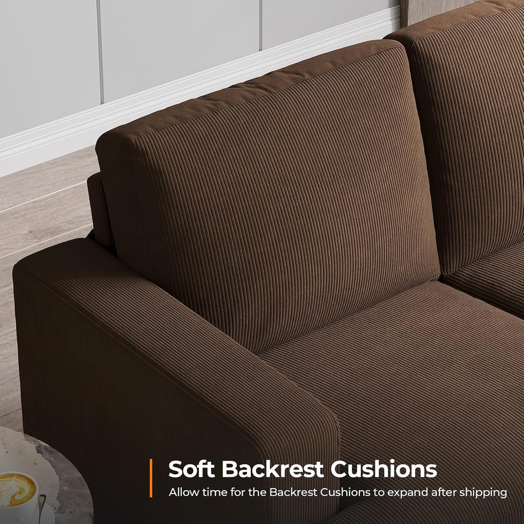 COPIAE 89 Inch Sofa with Extra Deep Seats Oversize, 3 Seater Sofa for Living Room, Modern Couch and Sofa, Comfy Armrests and Seats and Backrests, Easy Installation, Corduroy Fabric Brown