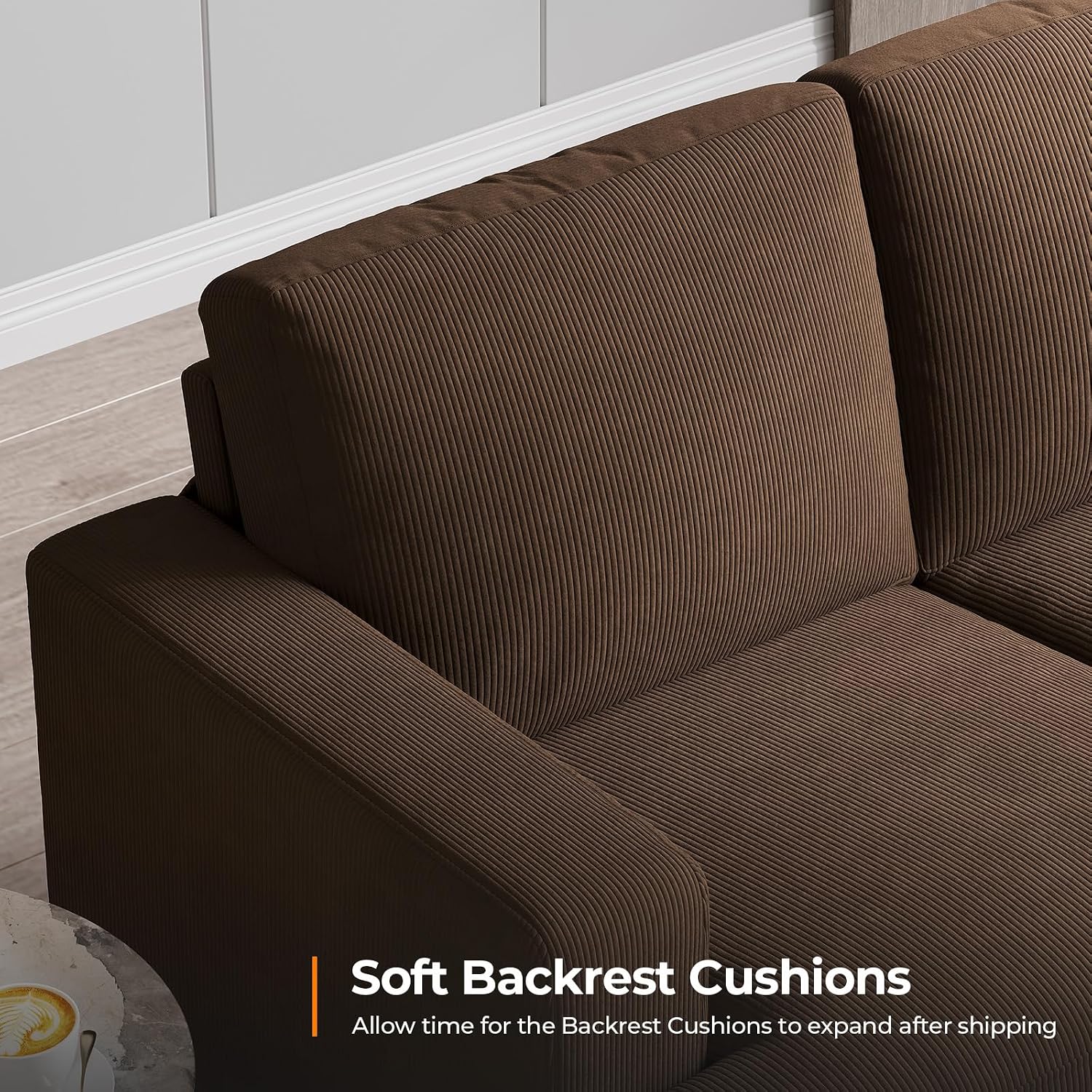 COPIAE 89 Inch Sofa with Extra Deep Seats Oversize, 3 Seater Sofa for Living Room, Modern Couch and Sofa, Comfy Armrests and Seats and Backrests, Easy Installation, Corduroy Fabric Brown