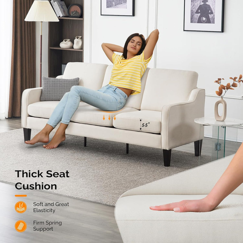 VINGLI Small Couch Sofa 71' Comfy Couches for Living Room Beige 3 Seat Sofa Couch Mid Century Modern Sofa Furniture Couches with Scooped Arms for Small Spaces, Bedroom, Apartment, Studio