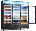 VEVOR Commercial Merchandiser Refrigerator, 54.3 Cu.Ft / 1538L Upright Beverage Cooler, 3 Glass Door Display Refrigerator with Customizable Lightbox, 12 Adjustable Shelves, Soft LED Lighting & Casters