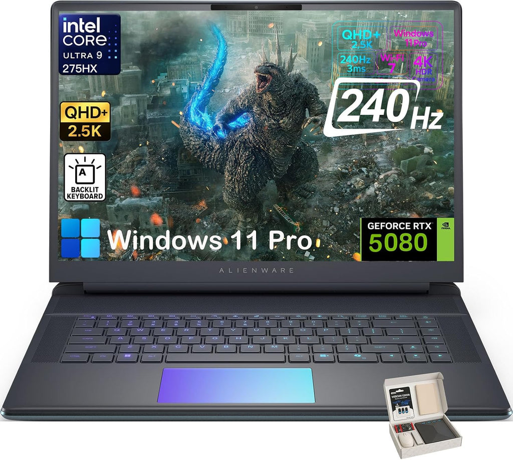 Alienware 16 Area 51 Gaming Laptop, NVIDIA RTX 5080 16GB GDDR7, Intel Ultra 9 275HX Up to 5.4GHz, 16' QHD+ 240Hz, Win11 Pro, Backlit KB, External DVD Drive, WiFi 7, 32GB DDR5, 1TB SSD