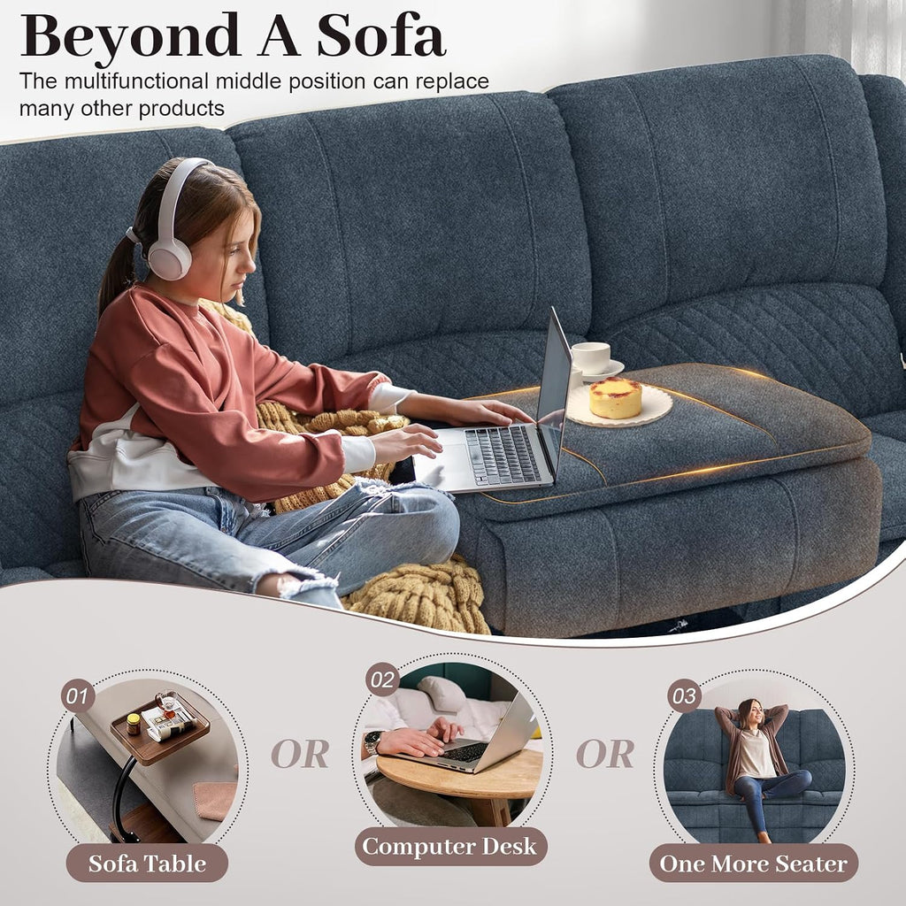 Yolsali 3-Seater Recliner Sofa, Manual Reclining Couch with Multi-Functional Middle Seat, Reclining Sofa for Living Room with Hidden Storage Space, Cup Holders, and Removable Console