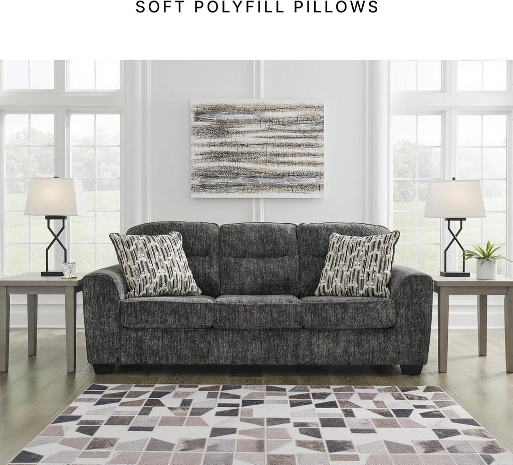 Signature Design by Ashley Lonoke Modern Sofa with 2 Accent Pillows, Gray