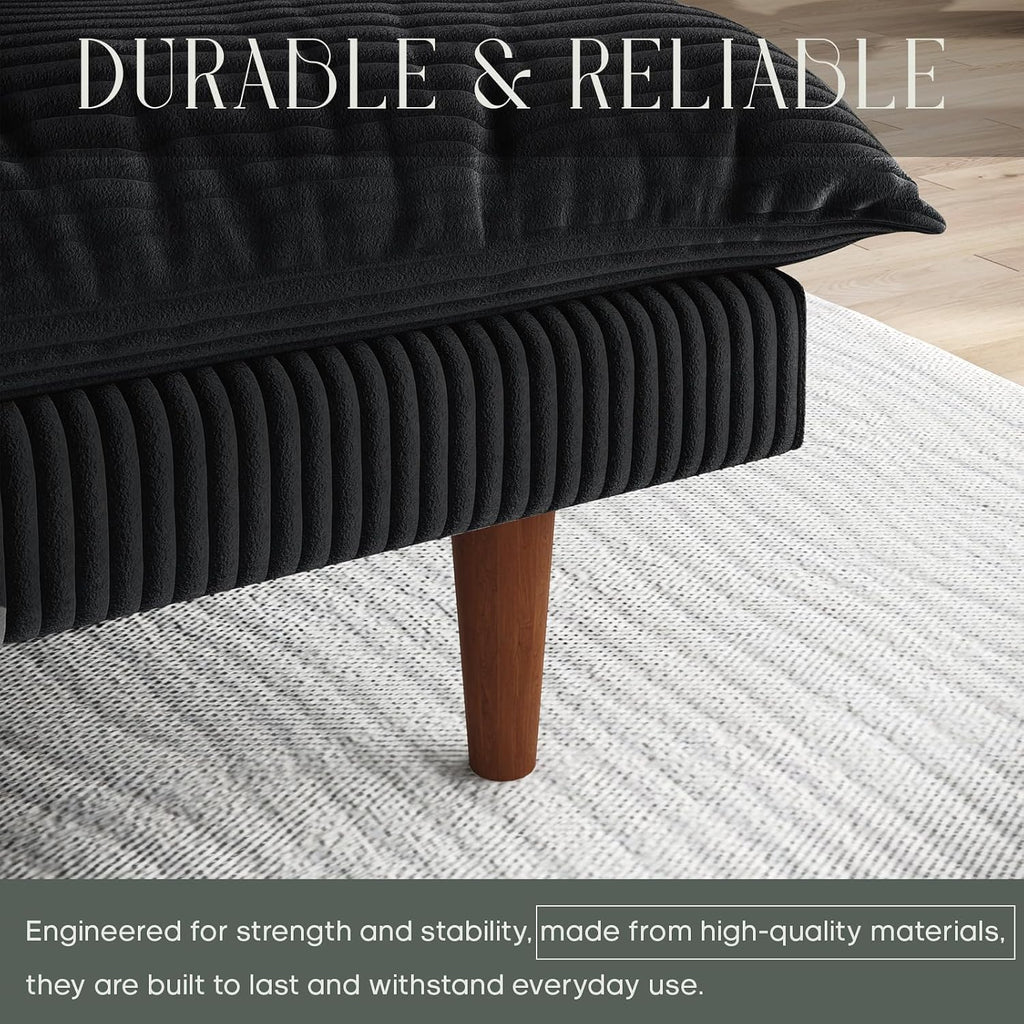 DreamDashio Futon Sofa Bed, 69 inch Futon Couch with Adjustable Backrest, Corduroy Convertible Sleeper Sofa Bed, Folding Sleeper Recliner for Apartment, Living Room, Office, Black
