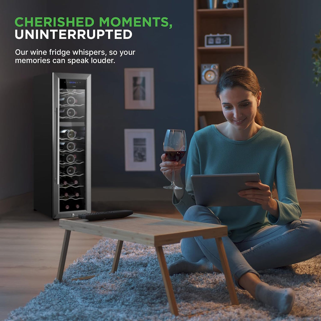 NutriChef 27 Bottle Wine Fridge | Dual Zone Adjustable Temperature Control 41°F to 64°F | Ultra Quiet Operation | Wine Cooler for Home, & Office | FreeStanding 43x11x23 in (Black)