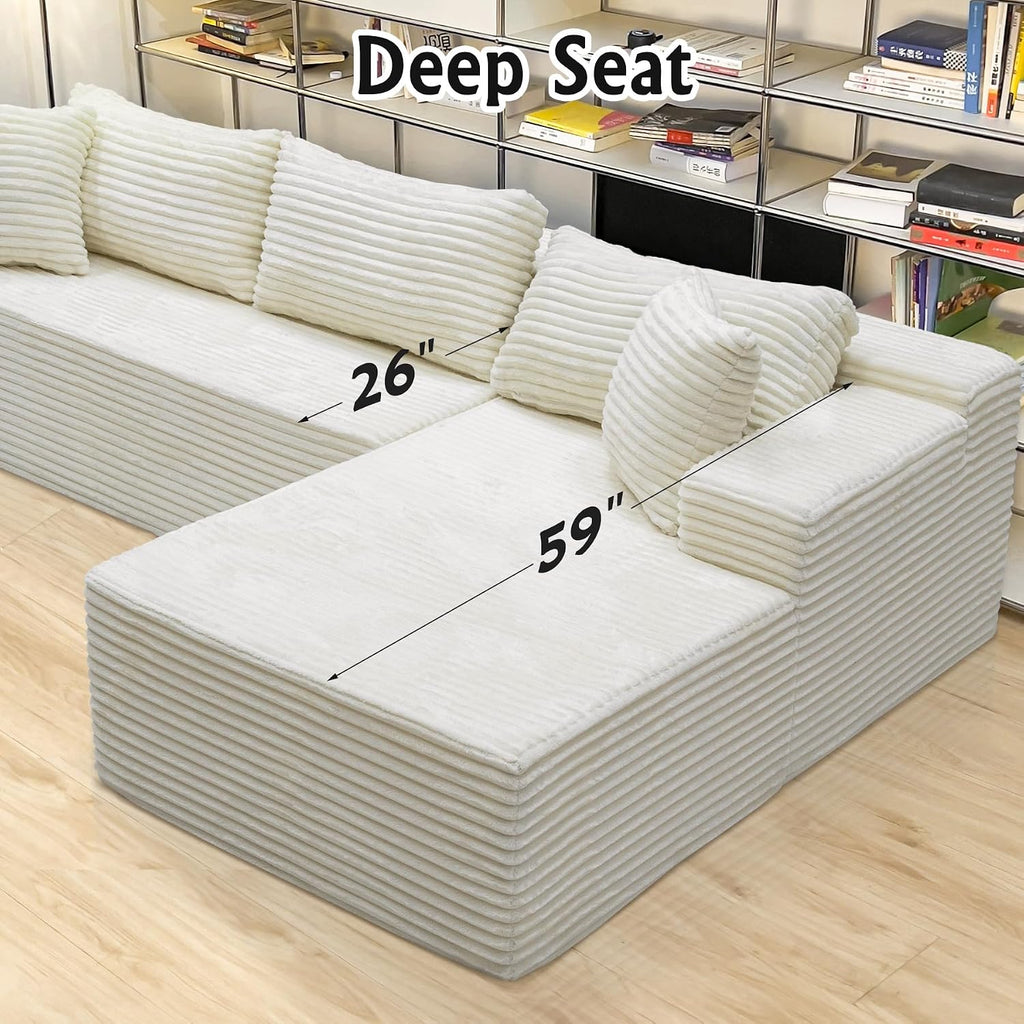 Sectional Couches for Living Room Corduroy Couch, 104' Cloud Boneless Couch with L-Shape Chaise, Modern Modular Sofa, Deep Seat Comfort, No Assembly Required(Plush Corduroy, Left Facing Chaise)