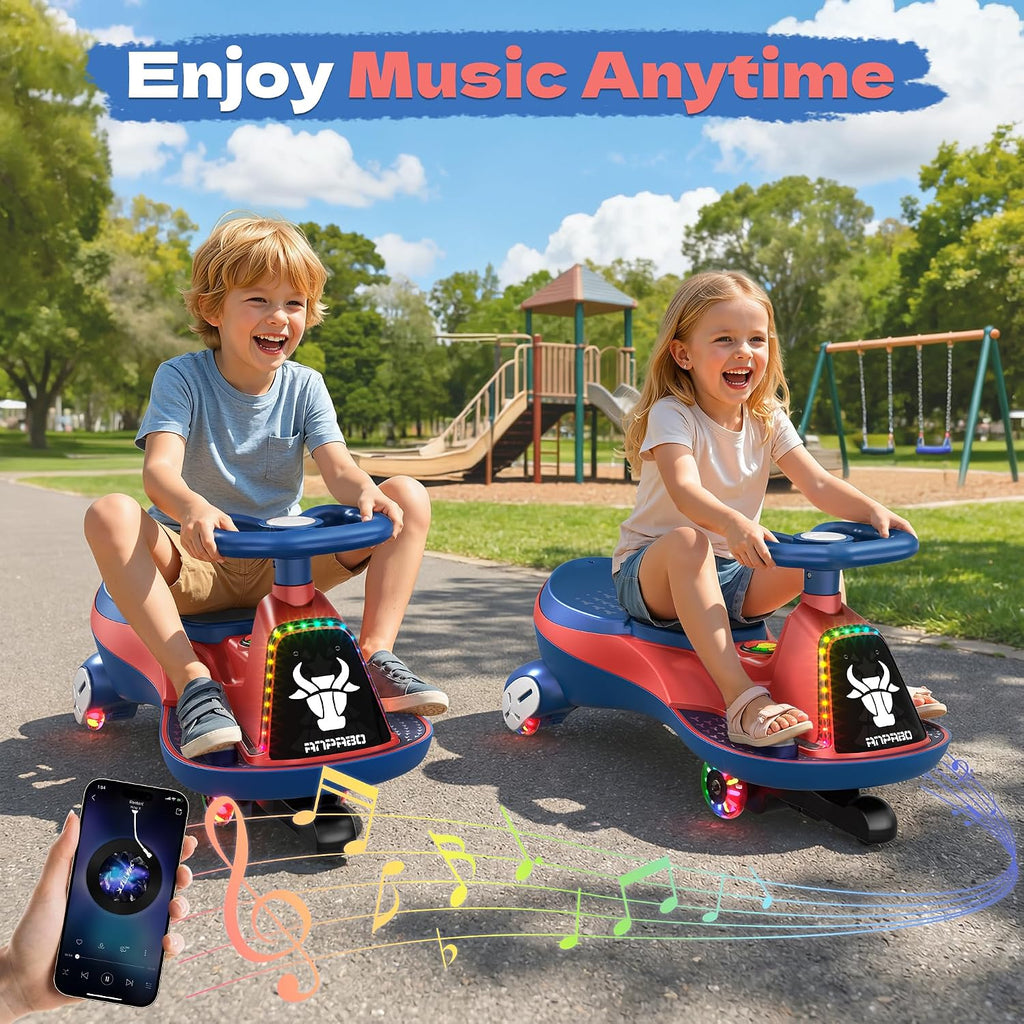 ANPABO 12V Electric Wiggle Car with Pedals, 2 Seater, 2x75W Motor, Music & Bluetooth, Ride On Toy for Kids Ages 3+, 170 Lbs, Blue