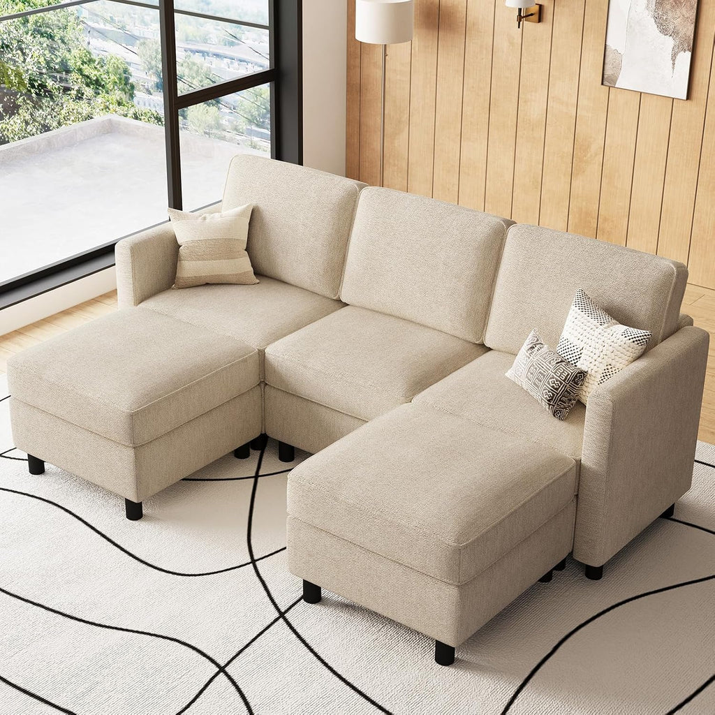Belffin 84.3' 5 Seats U Shaped Couch Modular Sectional Sofa Washable Sectional Couches for Living Room Comfy Couches with Storage Seat Couch Sofas with Chaise,Beige