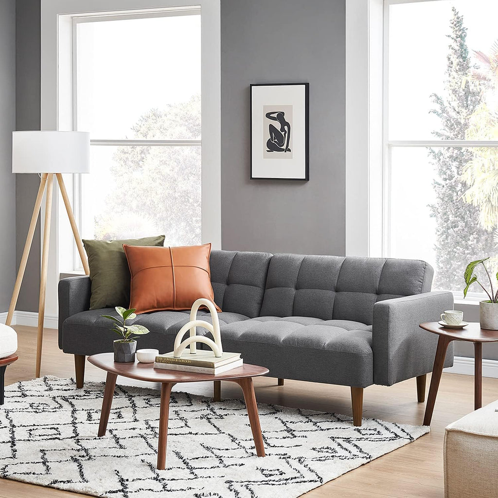 mopio Aaron 76.8' Couch, Small Futon Sofa Bed, Sleeper, Loveseat, Mid Century Modern Futon Couch, Sofa Cama, Couches for Living Room, Bedroom (Dark Grey Fabric)