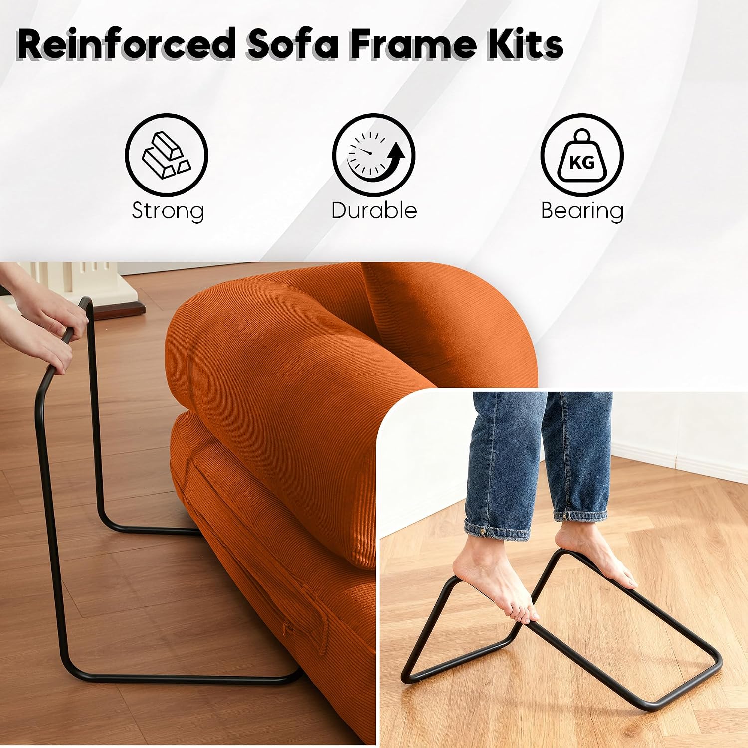 ZEIINPA Convertible Folding Couch Bed, Comfy Corduroy Sleeper Floor Sofa Bed with Fixed-Shape Frame, Floor Sofa with Armrest, Lounge Couch for Living Room Bedroom Lounge Studio, Orange