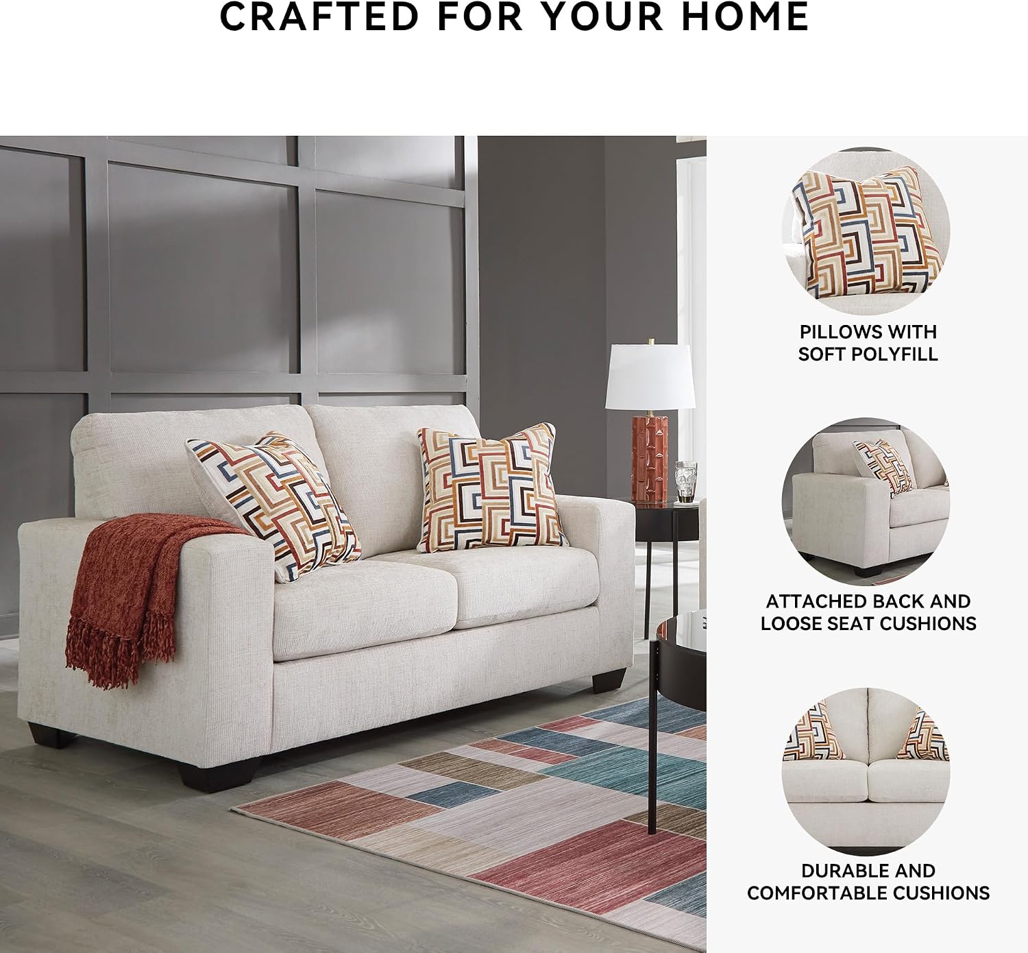 Signature Design by Ashley Aviemore Coastal Loveseat with 2 Accent Pillows, Beige