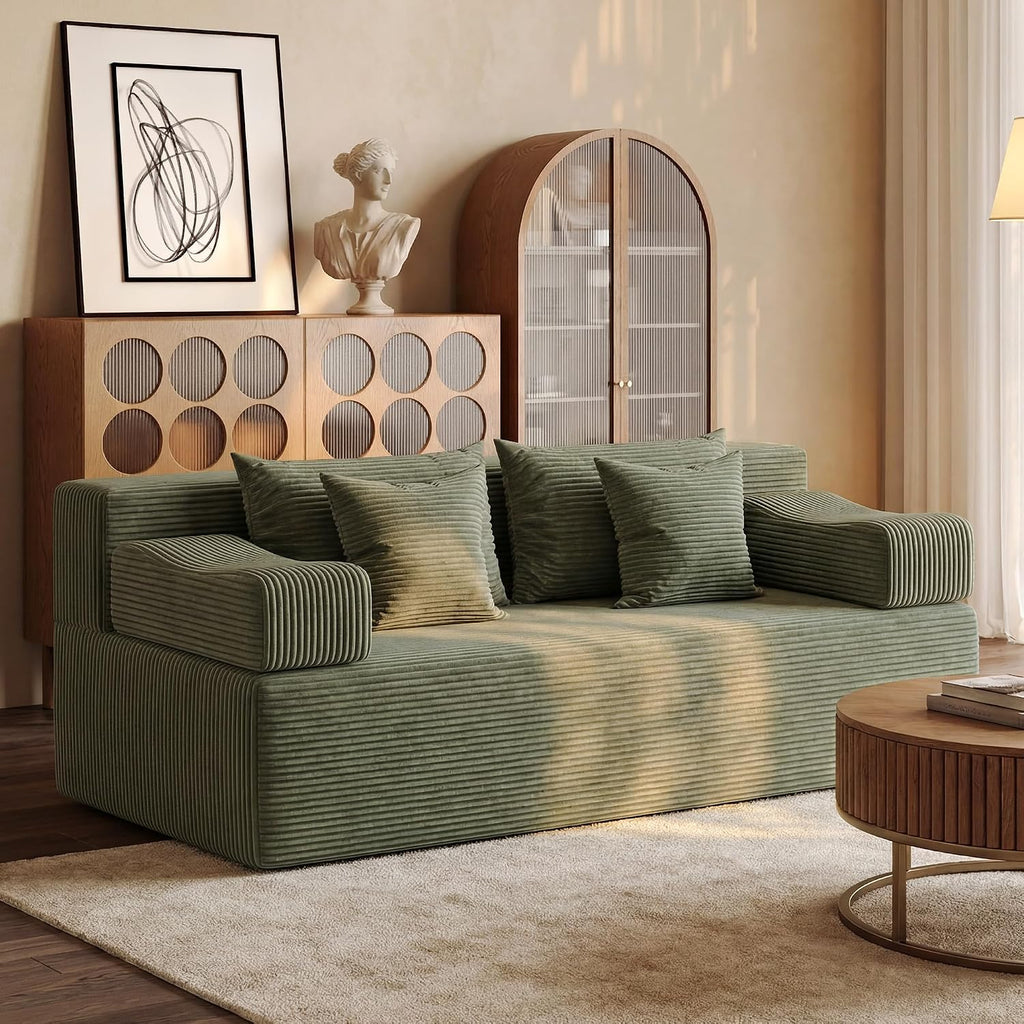 MONVANE 70' Loveseat Sofa with Removable Armrests, Comfy Corduroy Cloud Couch with 4 Pillows, Modern Deep Seat Boneless Couch, 2 Seater Sofa for Living Room, No Assembly Required, Green