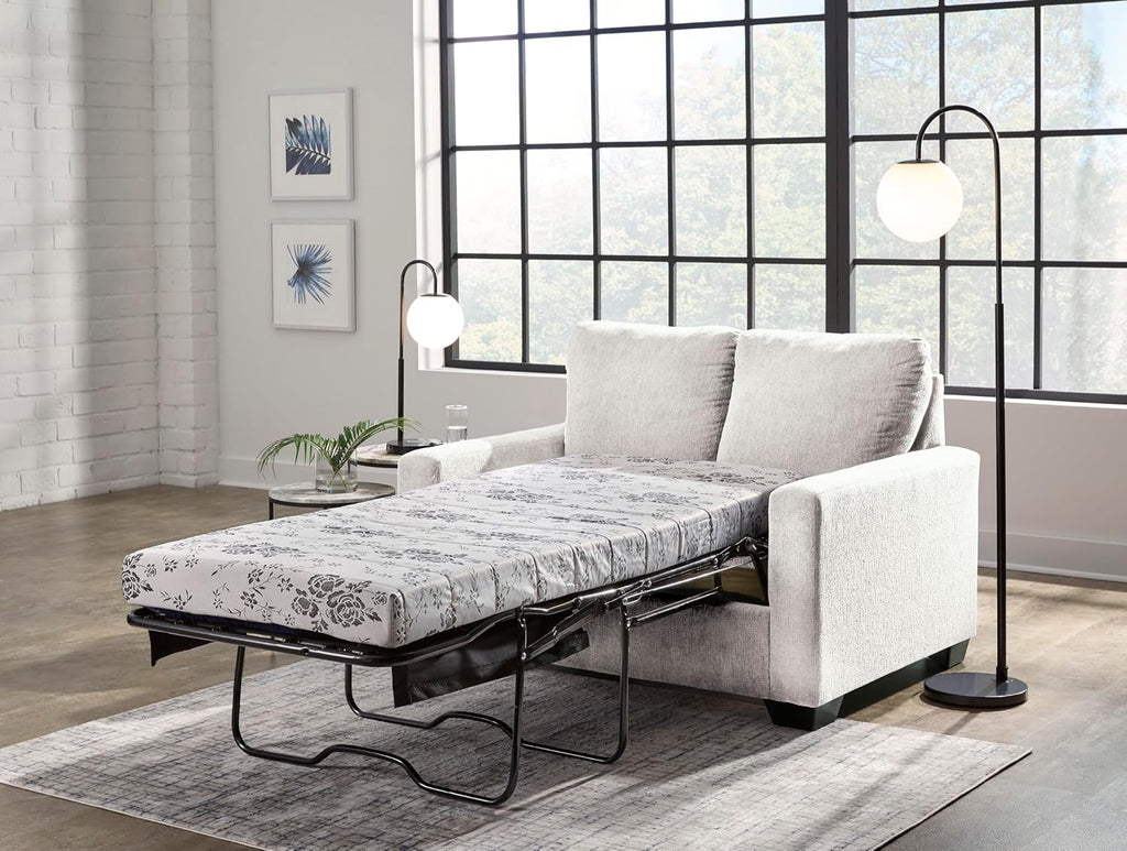 Signature Design by Ashley Rannis Coastal 2-in-1 Sofa Sleeper with Folding Gel Memory Foam Mattress, Twin, White