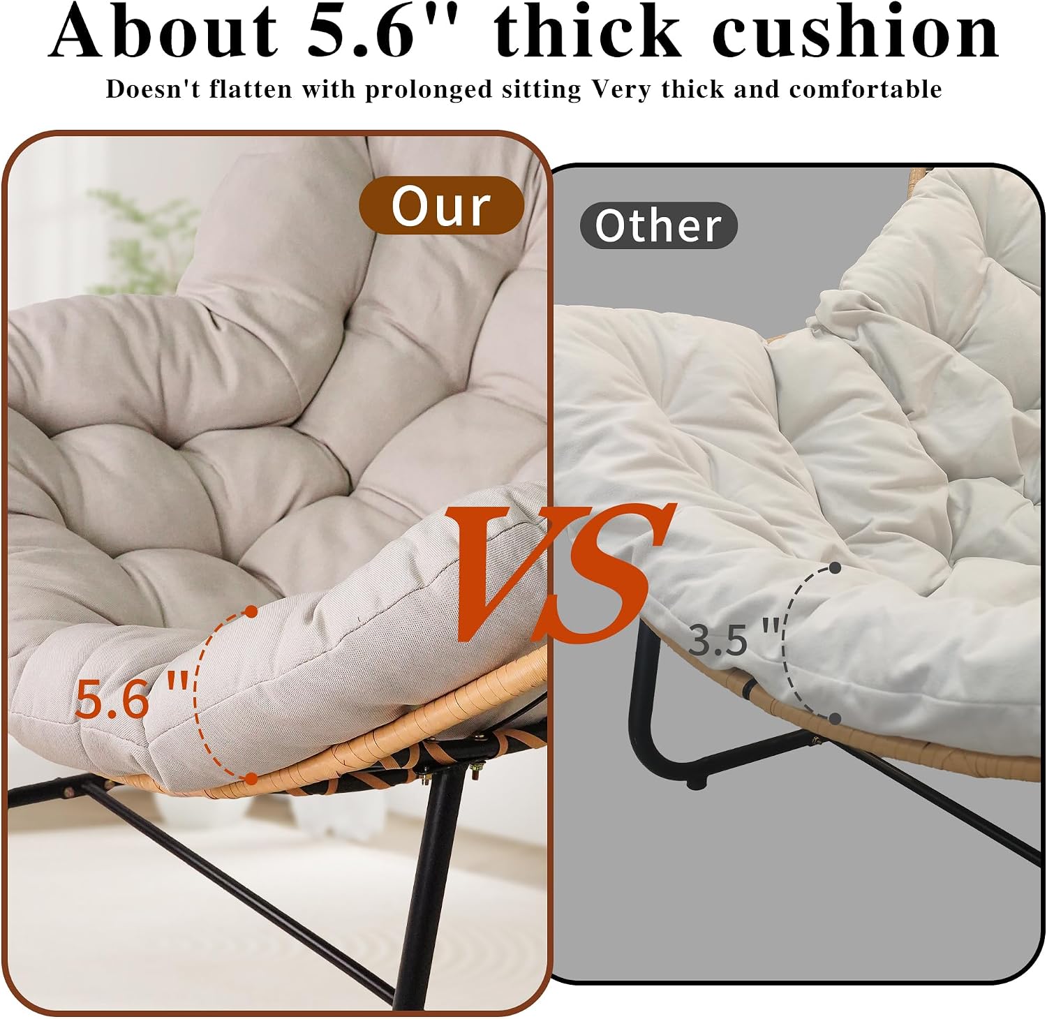 Outdoor Rocking Chair, Patio Egg Rocking Chair, Indoor Papasan Chair, Rattan Wicker Lounge Chair, Modern Royal Chair for Bedroom, Living Room, Porch, Garden,Lawn