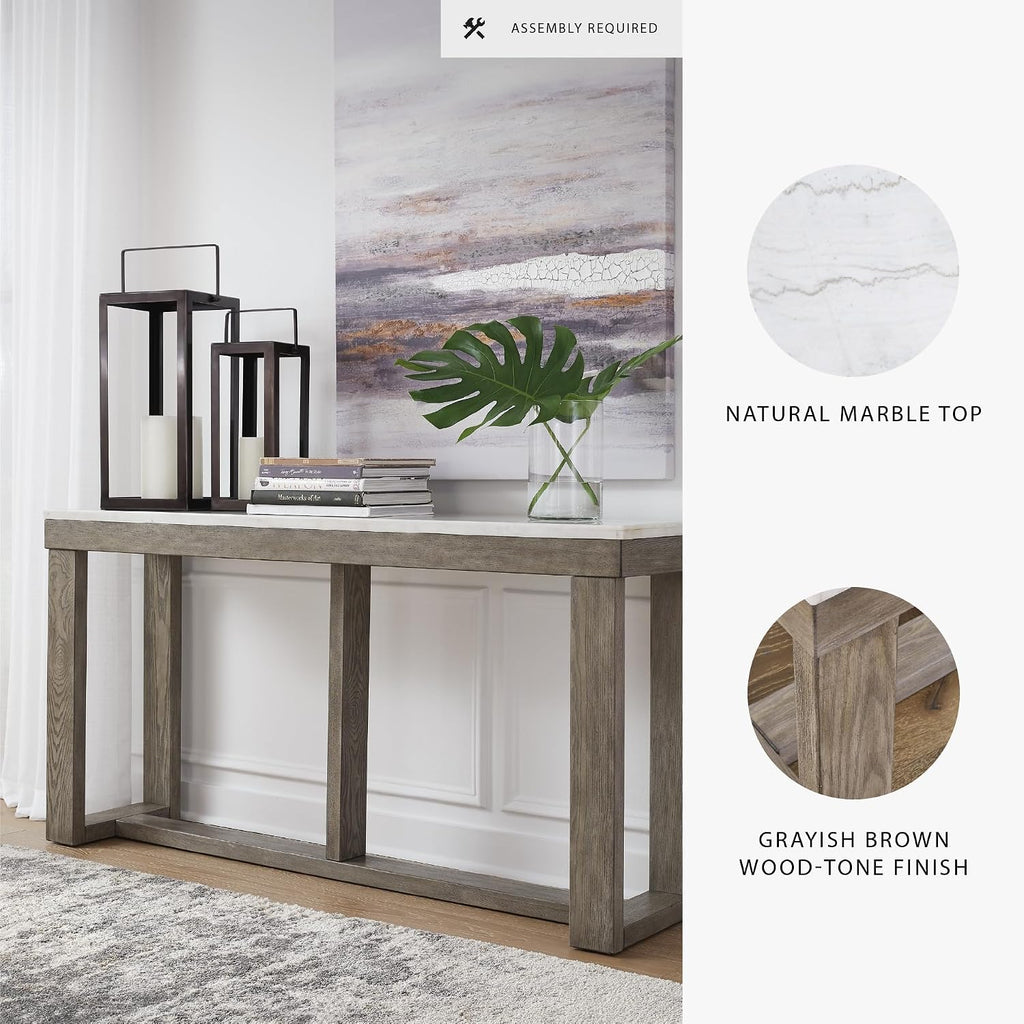Signature Design by Ashley Loyaska Casual Sofa Table with Marble Top, Brown & White