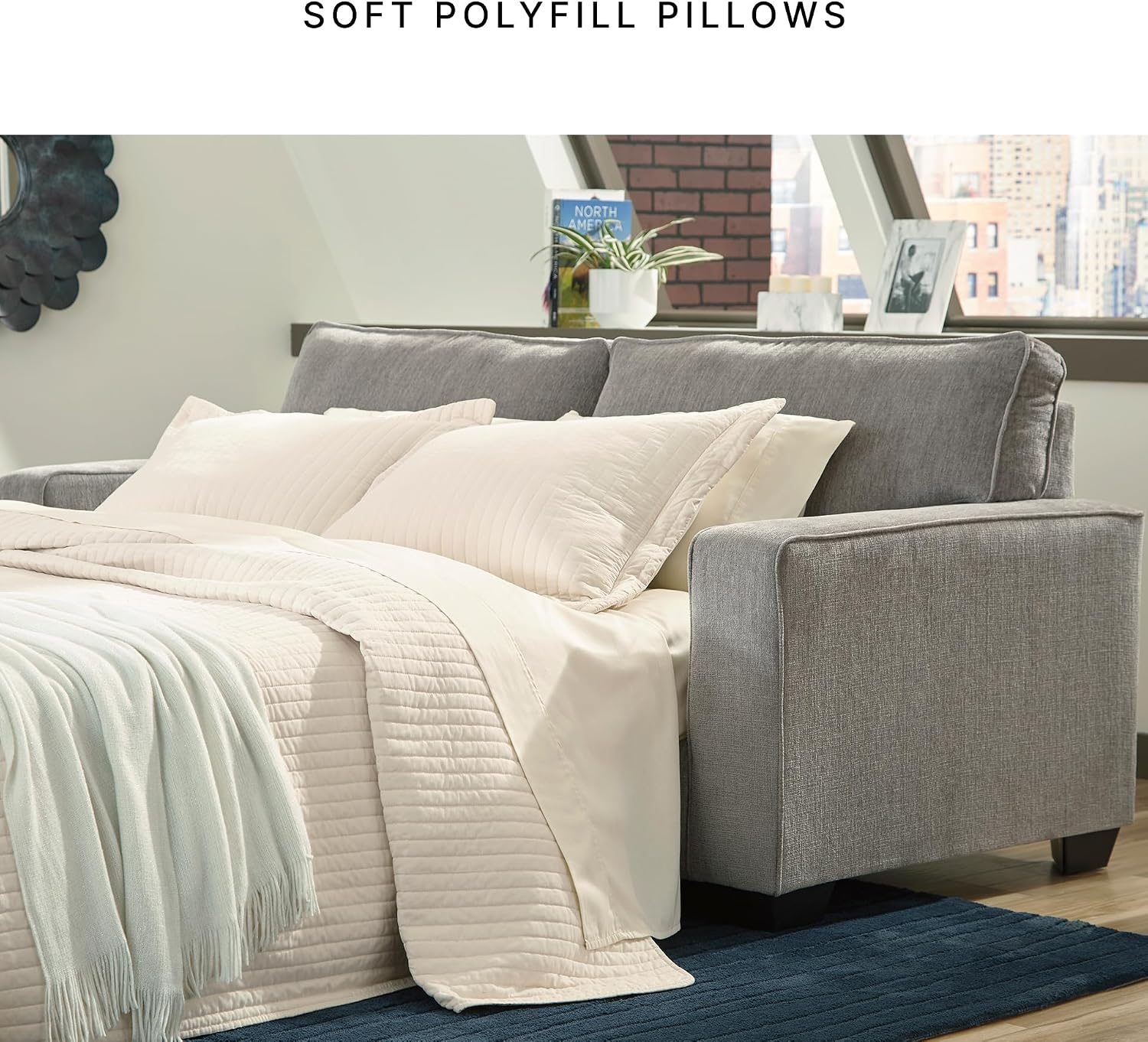 Signature Design by Ashley Altari Modern Queen Sofa Sleeper with 2 Accent Pillows, Light Gray