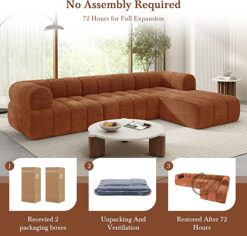 Christopher Knight Home Mania 122' Modular L-Shape Sofa Couch with Chaise Lounge, Modern Sectional Sofa Set for Living Room, Boucle Fabric Upholstered Cloud Couch with Deep Seat, Orange