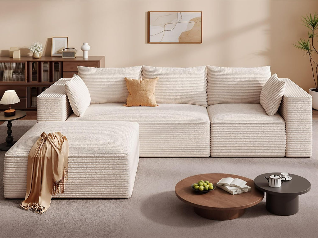 DWVO 108' Modular Sectional Couch with L-Shape Chaise, Modern Cloud Sectional Sofa with Deep Seat, Upholstered Couches for Living Room Bedroom, No Assembly Required, Beige