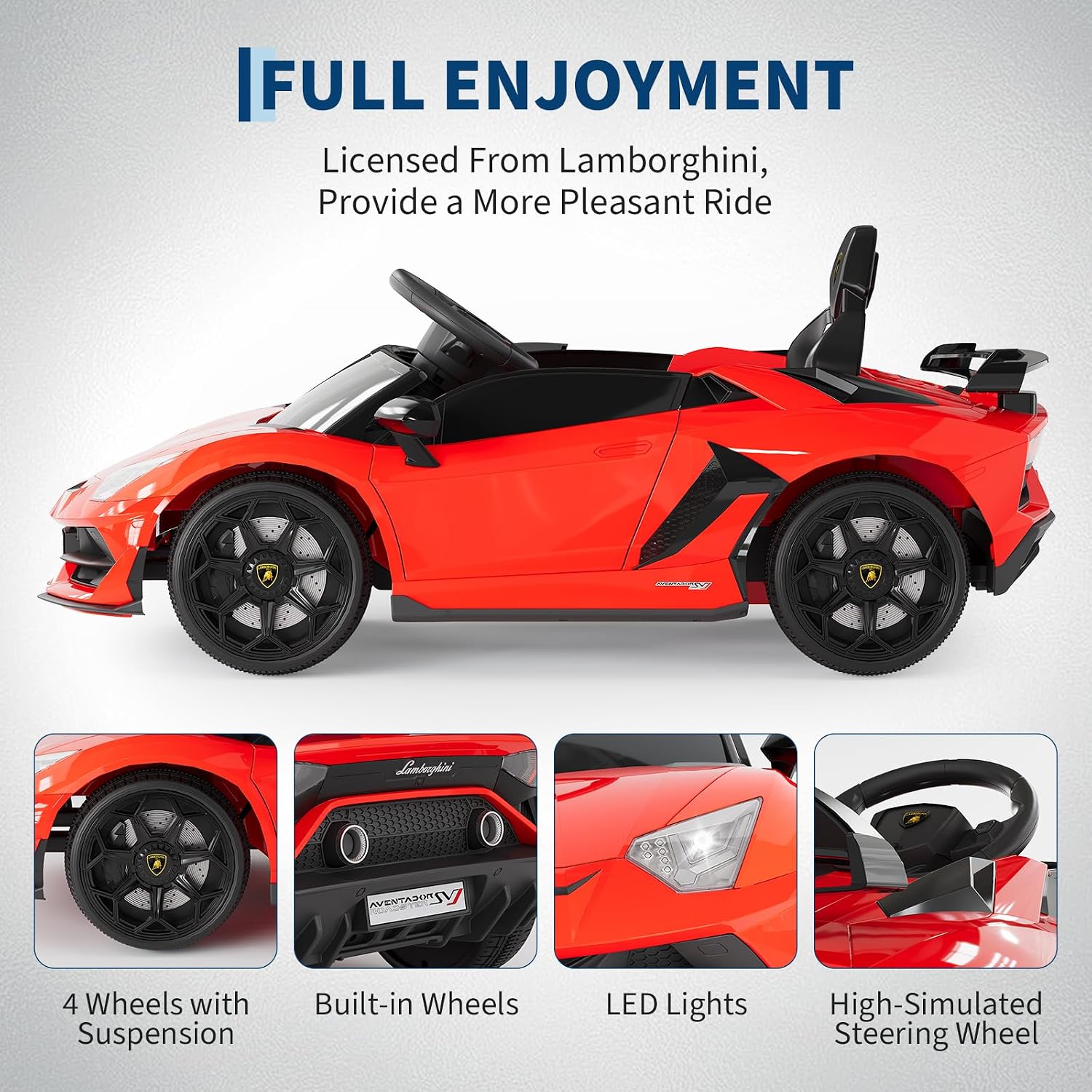 Garvee 12V Kids Electric Car with Remote Control, LED Lights & Sound System - Licensed Lamborghini Battery Powered Ride-On Toy for Boys & Girls