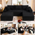 Black Sectional Couch with Ottoman, 108' Cloud Modular Couch for Living Room, Modern U-Shaped Sofa, No Assembly Required - Plush Corduroy Fabric & Deep Seat Comfort (Left Facing Chaise)