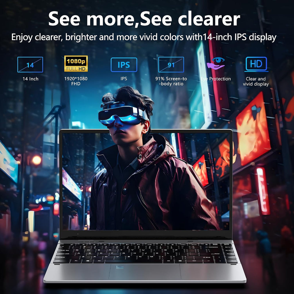 FUNYET Touchscreen Laptop Computer 2026, 14 Inch 2 in 1 Gaming Lap Top Windows 11 Pro, 16GB RAM 1TB SSD, Intel N100 Processor, Office 365, Fingerprint Unlock, Backlit Keyboard, Wi-Fi 6