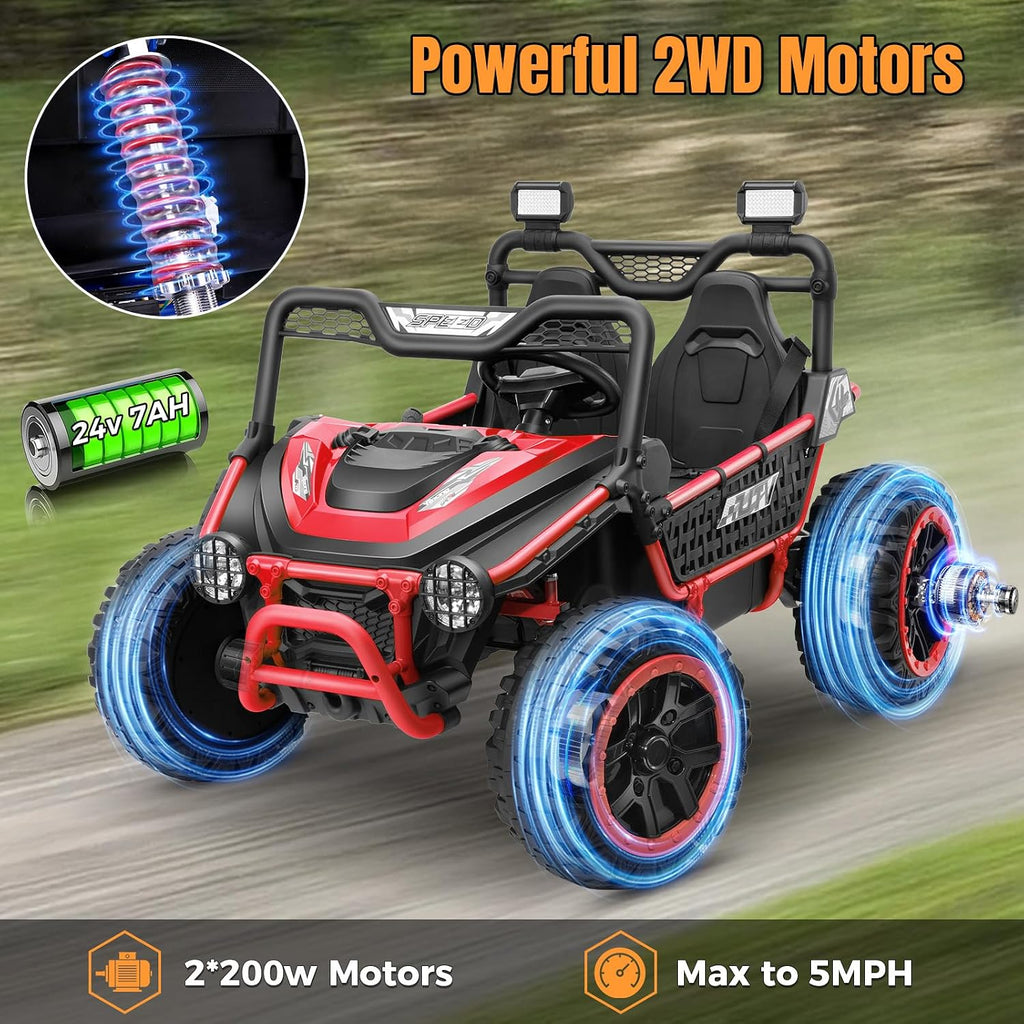 Hikole 24V Ride on Toy for Kids 3+ Years Old, XL Kids Electric Car 2 Seater, 4X200W Powerful Motor, Remote Control, 20' Spacious Seat, MP3 & USB, 3 Speed, Storage, Red