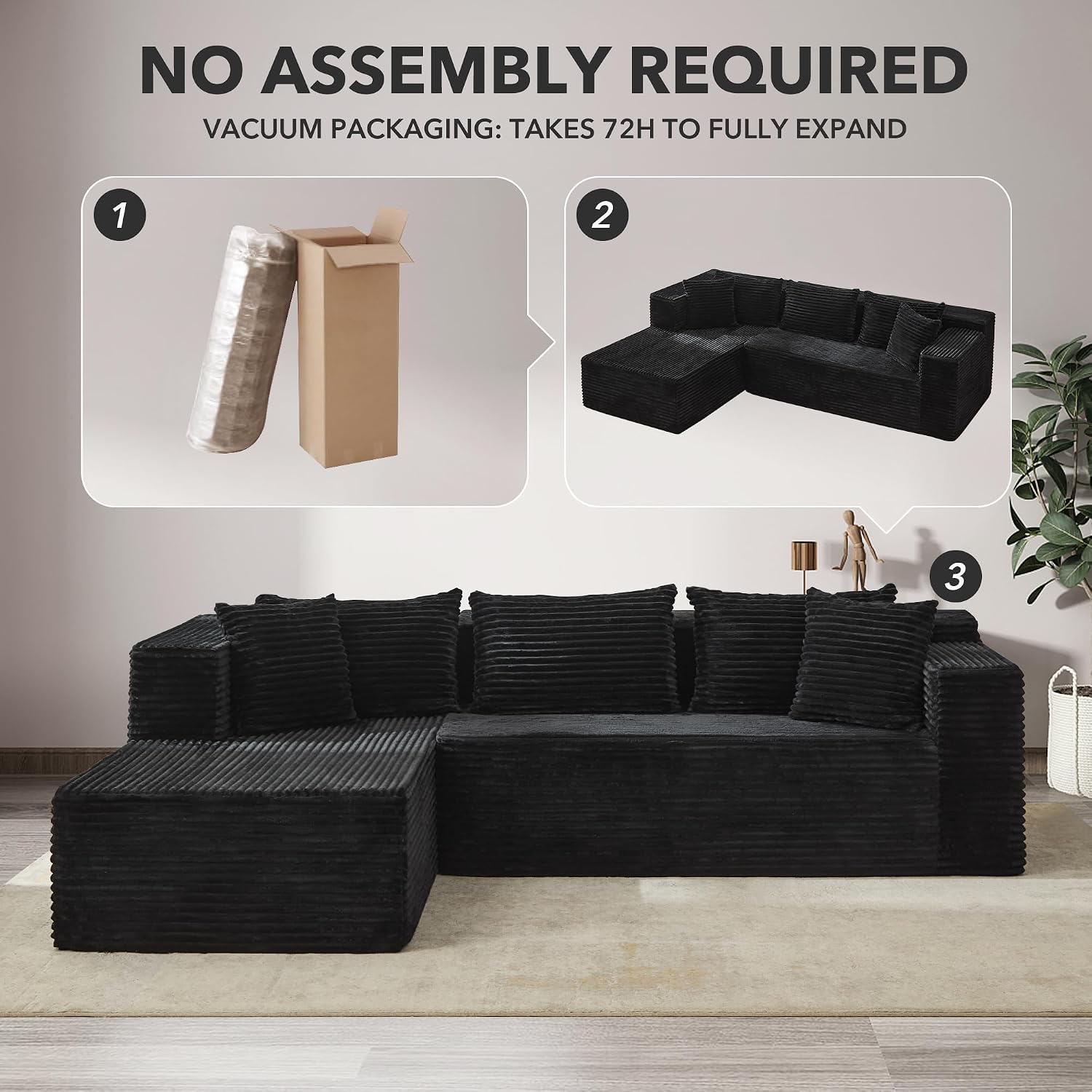 Modular Sectional Sofa Cloud Sectional Couch, 106' Comfy L Shaped Couches for Living Room,Oversized Sofa Sleeper with Deep Seat, No Assembly Required
