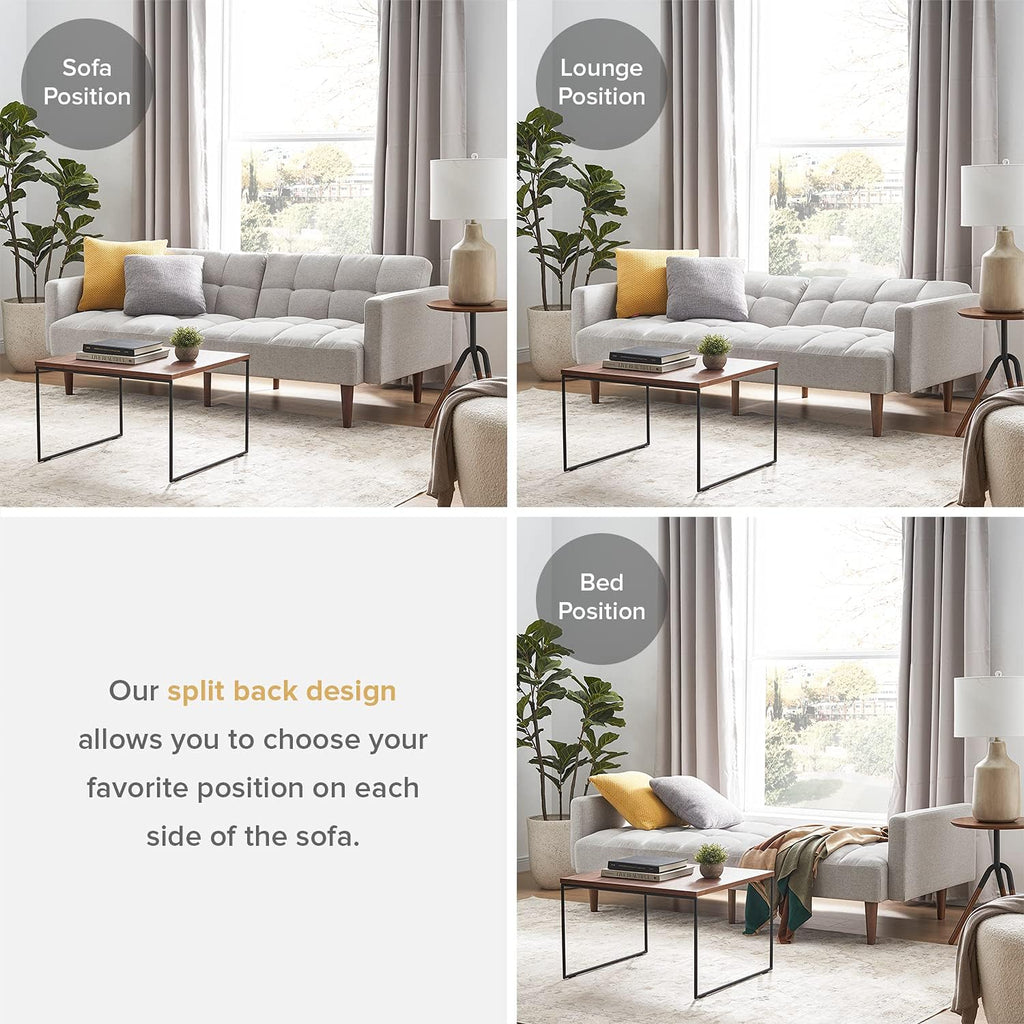 mopio Aaron 76.8' Couch, Small Futon Sofa Bed, Sleeper, Loveseat, Mid Century Modern Futon Couch, Sofa Cama, Couches for Living Room, Bedroom (Light Gray, Fabric)