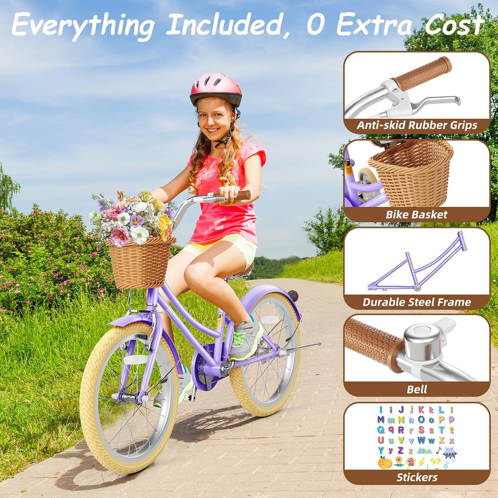 Glaf Toddler Bike 12 14 16 20 Inch Girls Bike with Training Wheels Kids Bike for 2-12 Year Old with Doll Seat & Basket