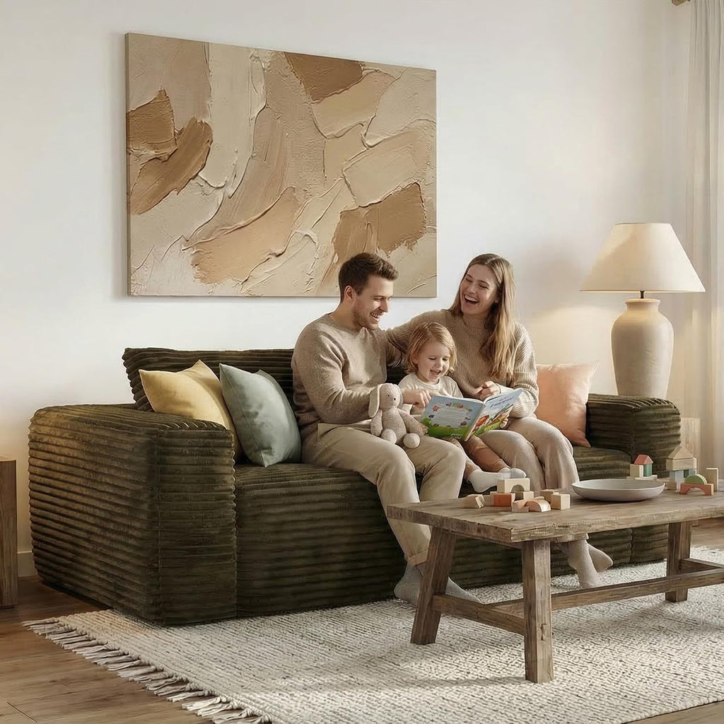 LIKIMIO Liorin Plush 71' Luxury Corduroy Boneless Cloud Couch, No Assembly Small Space Loveseat for Apartment, Office & Living Room, Brown