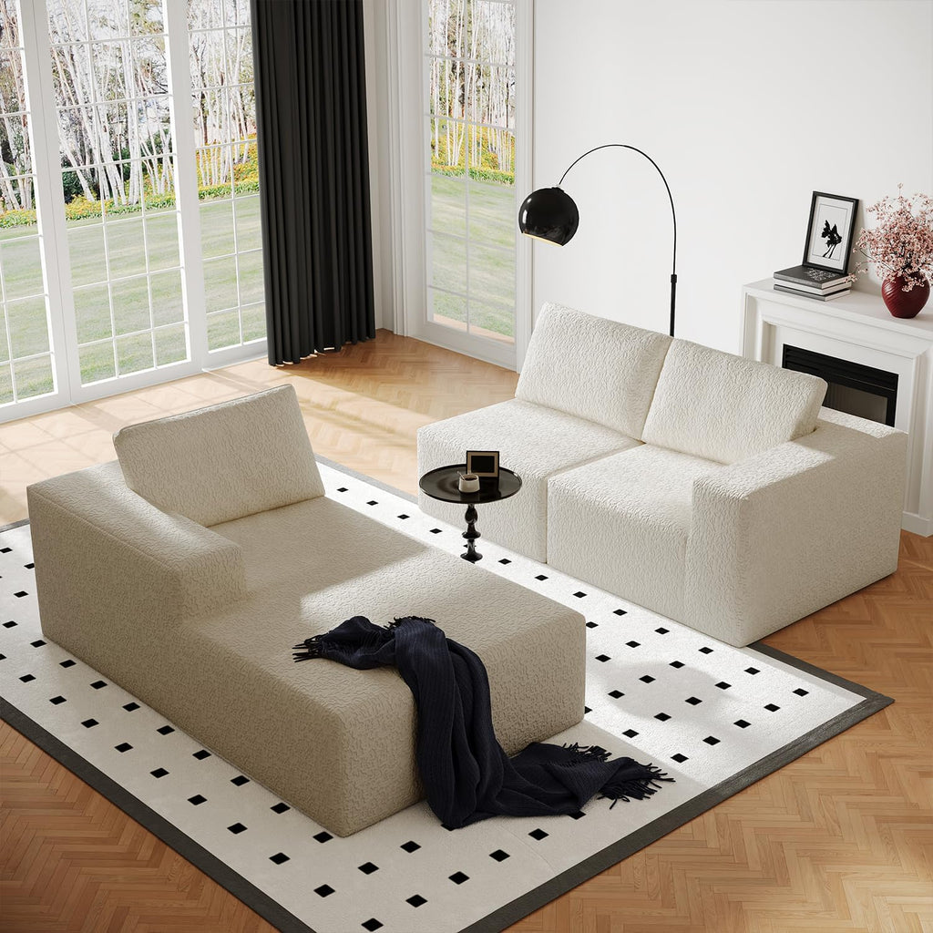 108' Cloud Modular Sectional Couch with L-Shape Chaise, Modern Sectional Sofa with Deep Seat Couch, Ultra Soft Knit Fabric Couches for Living Room, No Assembly Required, Left Facing Chaise (Beige)