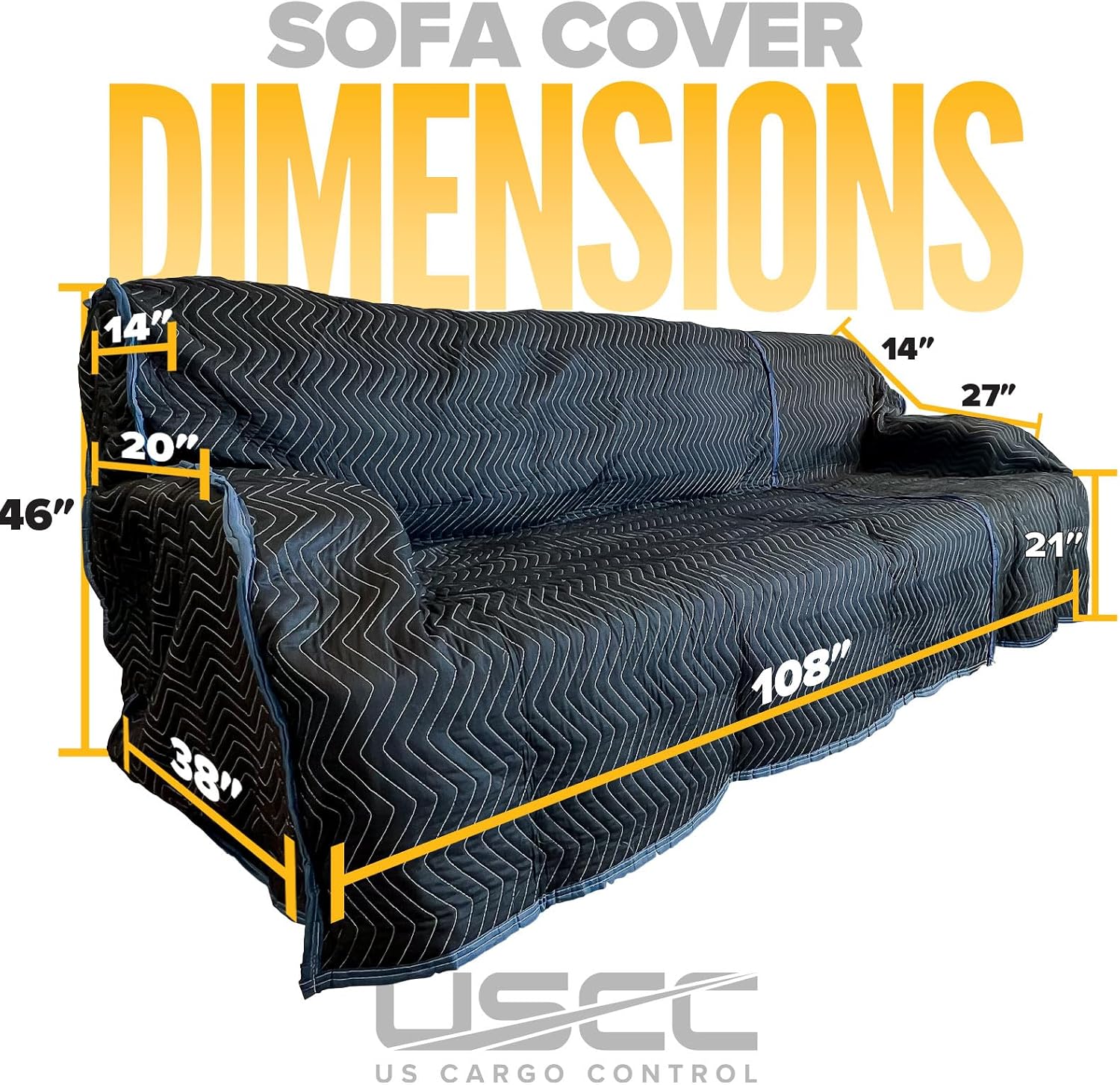 US Cargo Control Quilted Couch Cover 108' x 46', Sofa and Couch Cover for Moving and Storage, Cotton/Polyester Quilted Furniture Pads for Moving, Storing, and Deliveries, Reusable