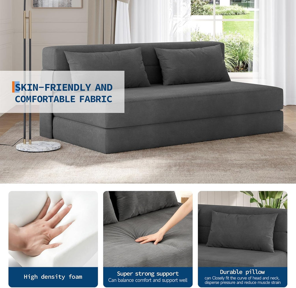 Garvee 4-in-1 Folding Sofa Bed & Chair Bed - Convertible Sleeper, Fold Out Loveseat Sofa Couch with Pillow, Tufted Floor Lounge for Living Room, Bedroom, Guest Room, Dark Gray