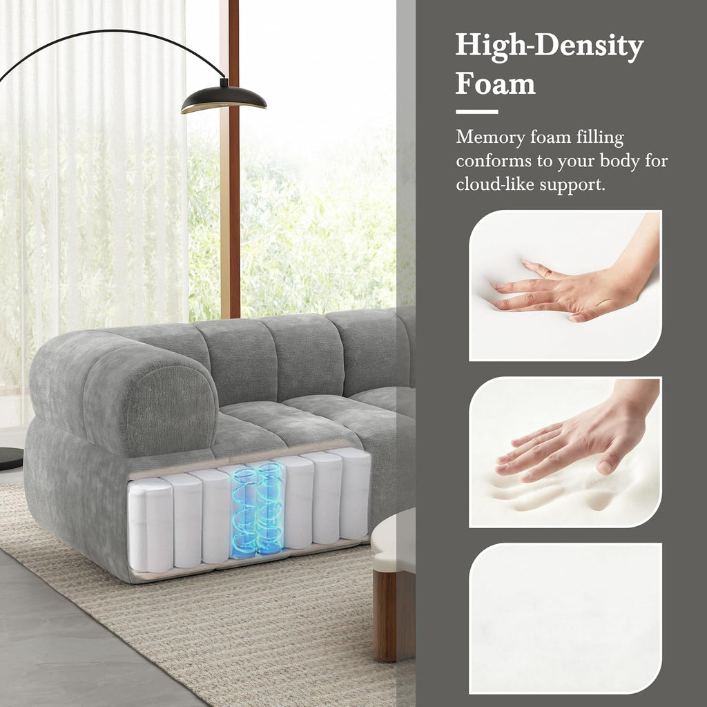 Christopher Knight Home Mania 122' Modular L-Shape Sofa Couch with Chaise Lounge, Modern Sectional Sofa Set for Living Room, Boucle Fabric Upholstered Cloud Couch with Deep Seat, Gray