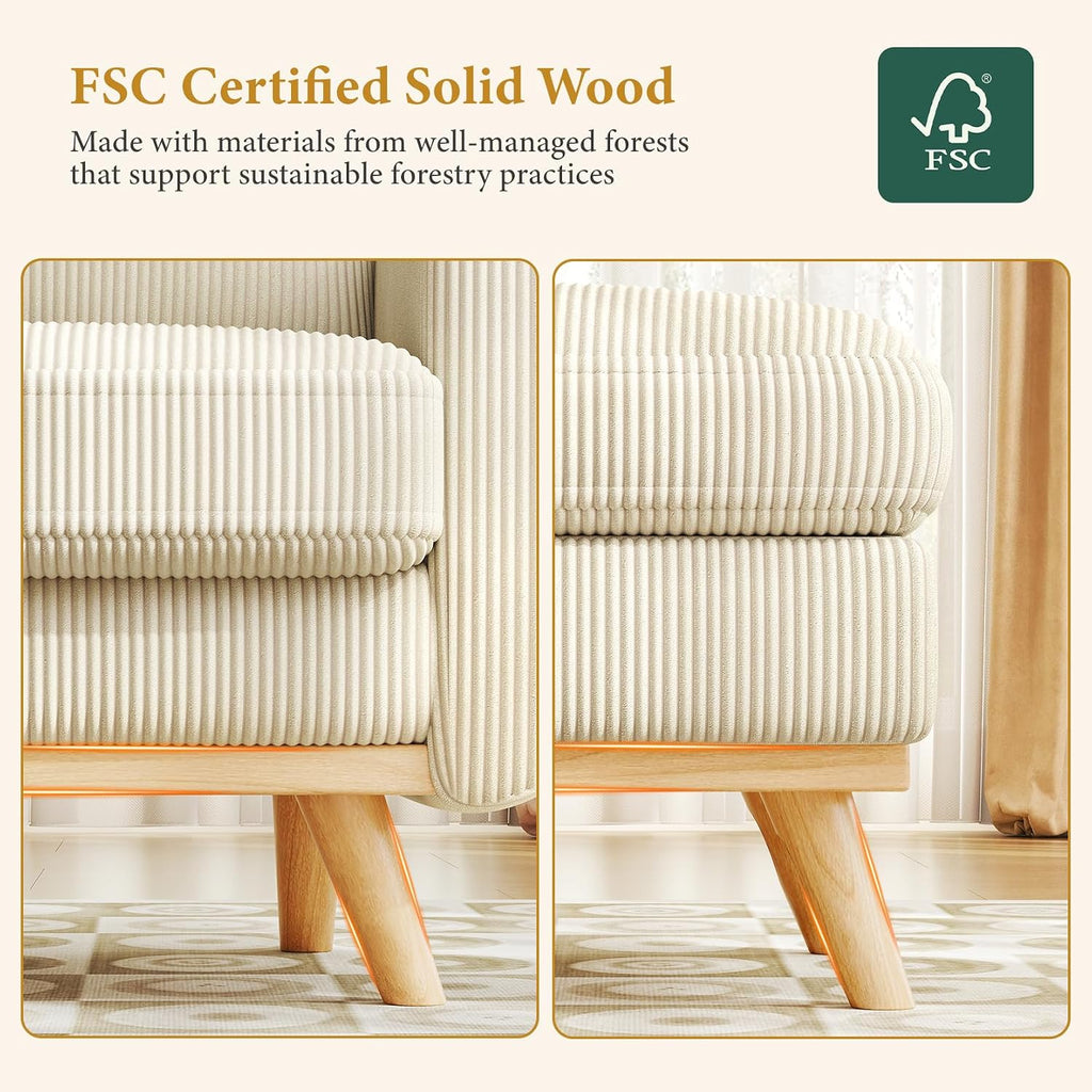 Vesgantti 38.5' Accent Chair with Movable Ottoman, Comfy Corduroy Armchair with Spring Cushion, Reading Chair with Ottoman, Modern Single Sofa for Living Room, Bedroom and Apartment, Beige
