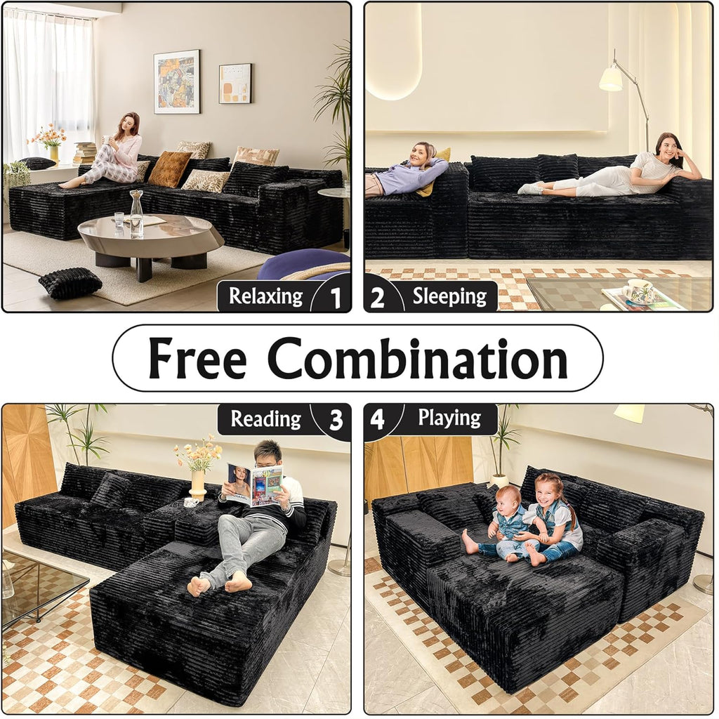 104' Cloud Sectional Couch with L-Shape Chaise， Modern Modular Sofa, Deep Seat Comfort, No Assembly Required(Plush Corduroy Fabric)