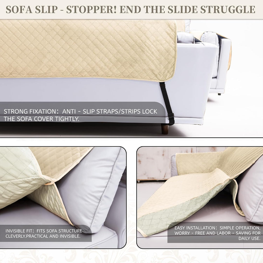 Sectional Couch Covers for Dogs 100% Waterproof Corner L Shaped Sofa Cover Pet Friendly Velvet Washable Anti Slip L Shape Modular Sofa Slipcover Protector with Pockets (Beige, X-Large)