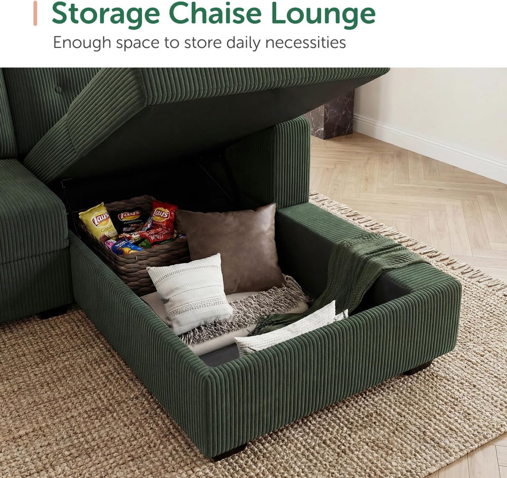 HONBAY Sectional Sleeper Sofa Bed with Storage Chaise, Sleeper Sectional Pull-Out Sofa, Sectional Sleeper Couch for Living Room, Velvet Green