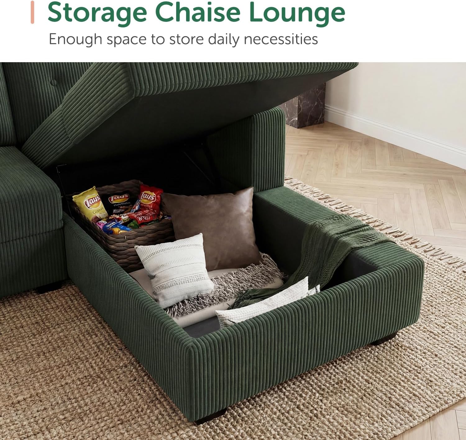 HONBAY Sectional Sleeper Sofa Bed with Storage Chaise, Sleeper Sectional Pull-Out Sofa, Sectional Sleeper Couch for Living Room, Velvet Green