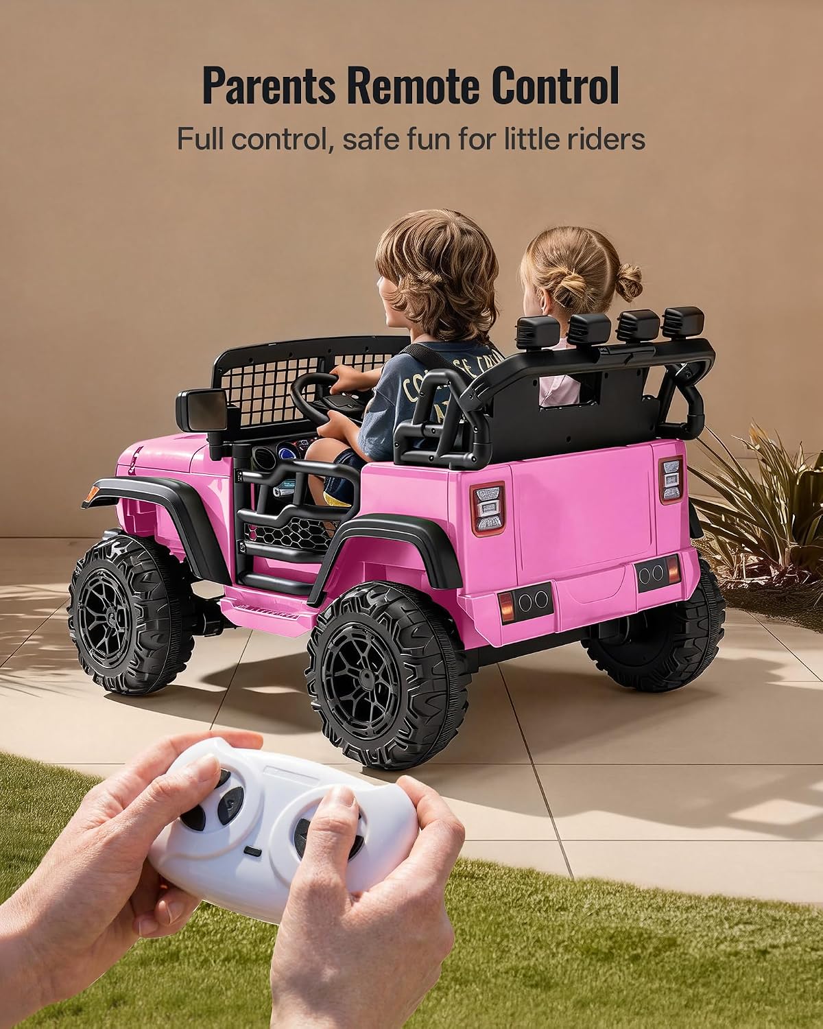 Outfunny 2 Seater Ride on Car Toy, 12V Electric Car for Kids 4-8 with Remote Control, Capacity 110 lb, LED Light - Light Pink