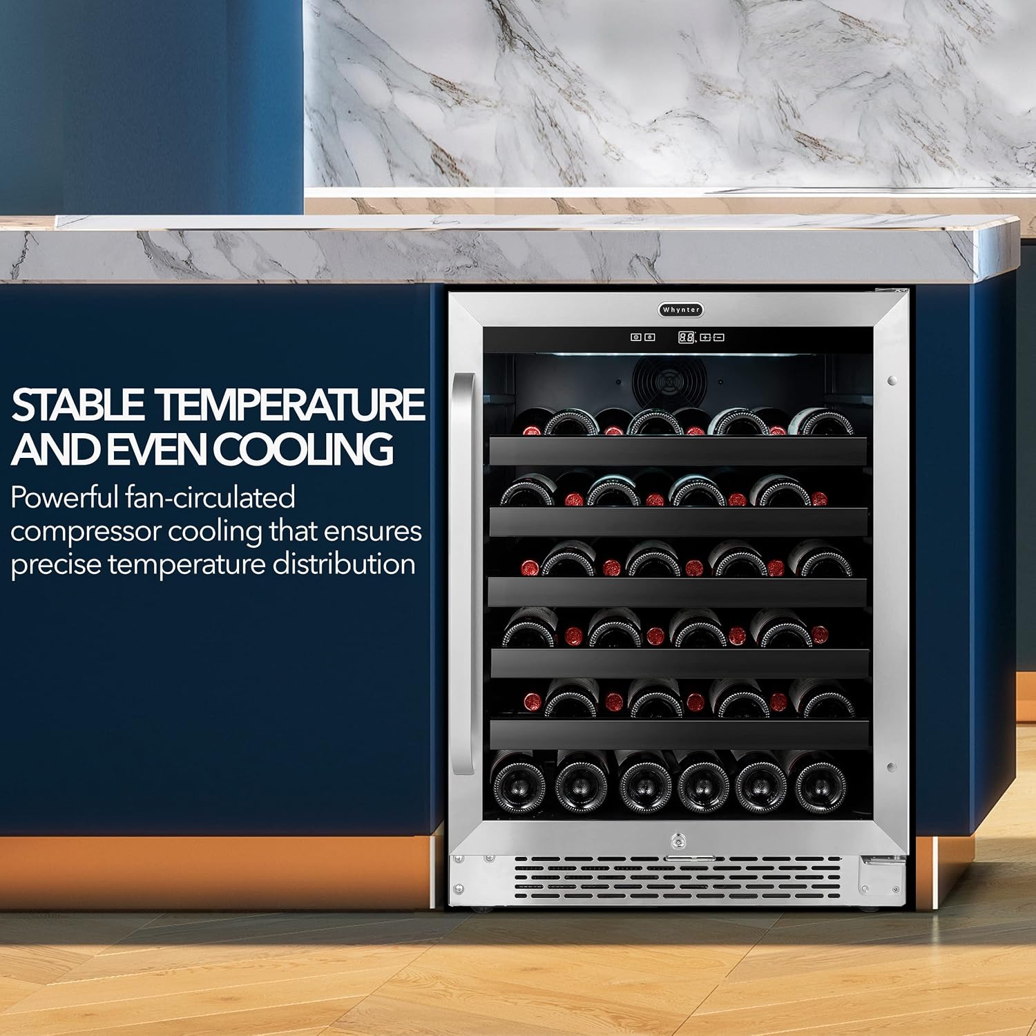 Whynter BWR-408SB 24 inch Built-in 46 Bottle Undercounter Stainless Steel Wine Refrigerator with Reversible Door, Digital Control and Lock